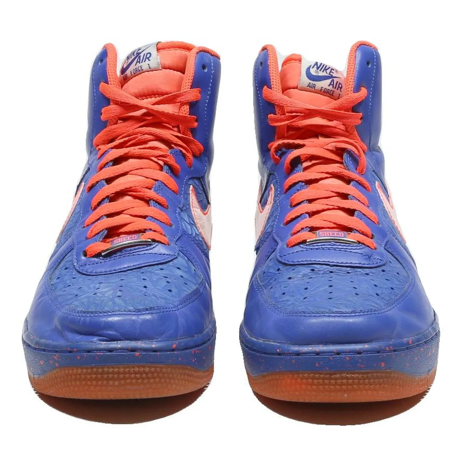 NIKE Air Force 1 Mens High Top Trainers Blue & Orange Leather UK 9.5 Sporty Basketball Ball Shoes