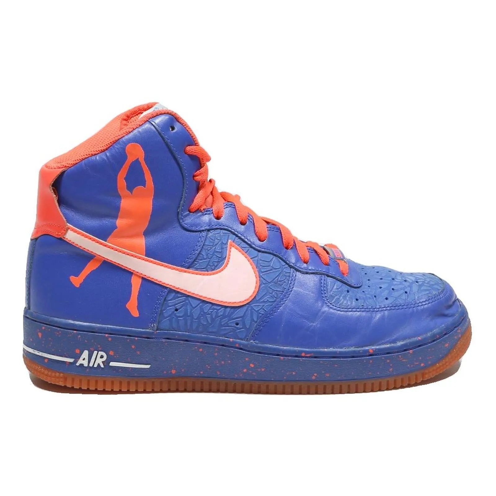 NIKE Air Force 1 Mens High Top Trainers Blue & Orange Leather UK 9.5 Sporty Ankle Protection Basketball Shoes