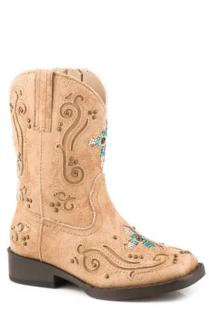 Roper Toddler Girls Faith Tan Faux Leather Cowboy Boots Sparkle Cowboy Boots
