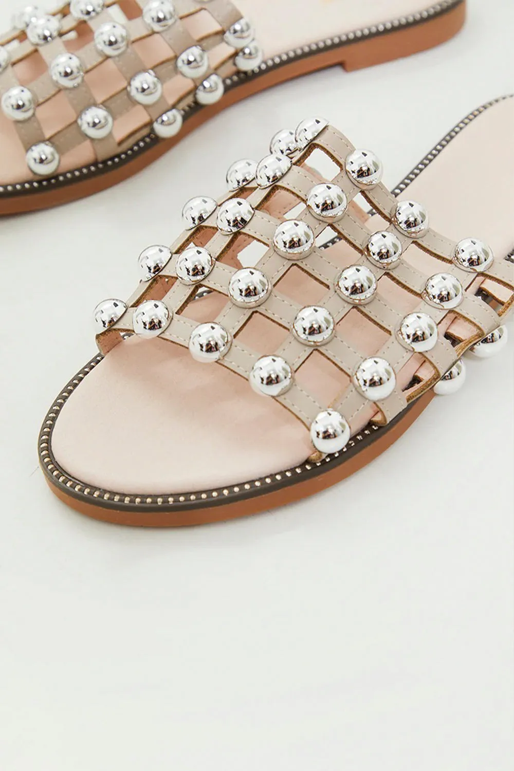 Nude PU Studded Caged Slider Sandals (UK3 to UK5 Sizes) Stich Slippers