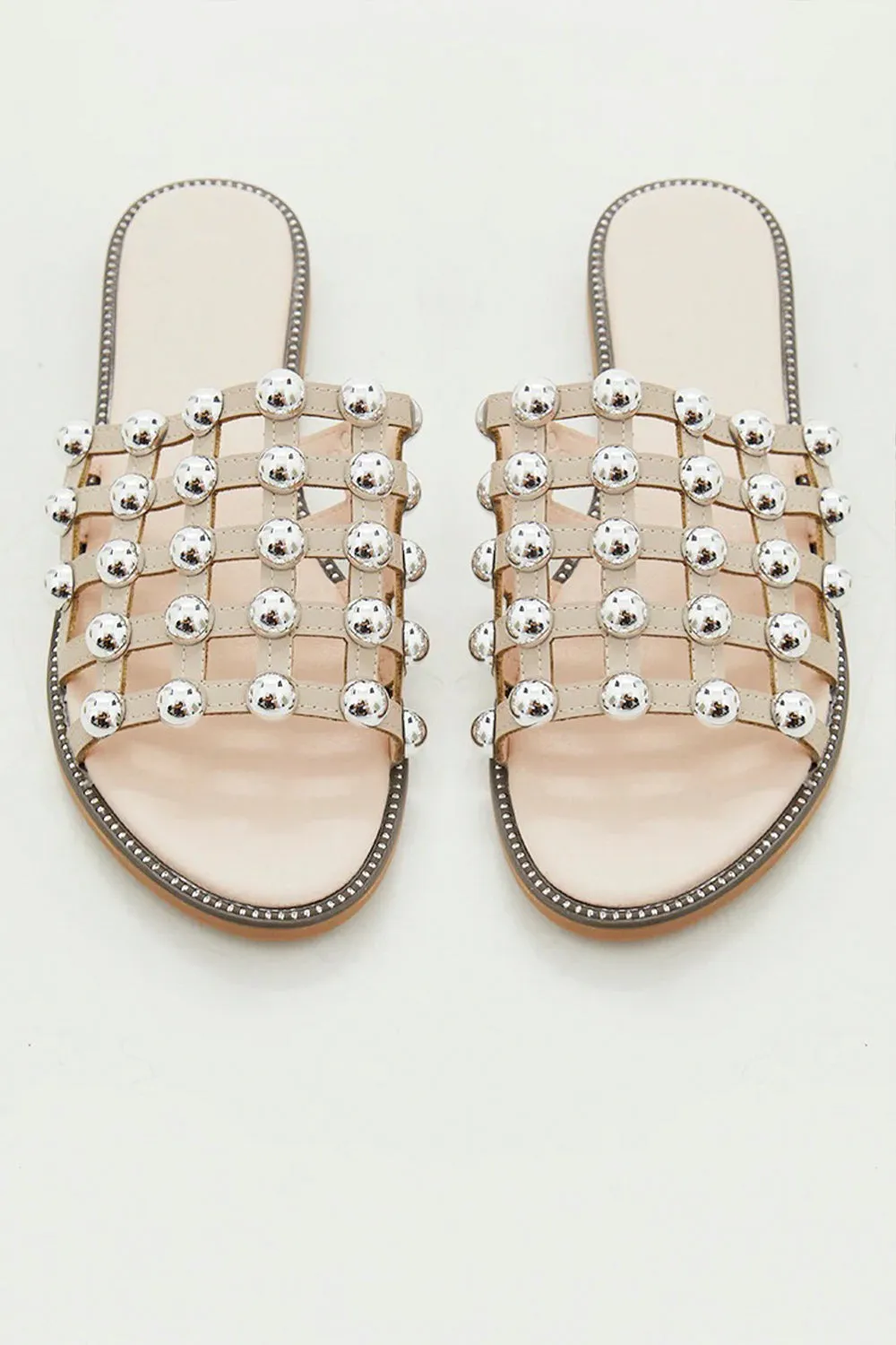 Nude PU Studded Caged Slider Sandals (UK3 to UK5 Sizes) Ballet Slippers Painting
