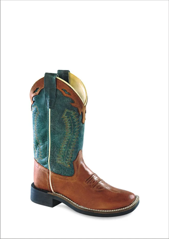 'Old West' Child's 9" Western Square Toe - Cognac / Teal Bedstu Boots