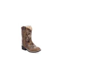 Glamor Boots Old West Infant Girls Broad Square Toe Brown Leather Zip Cowboy Boots 7 D