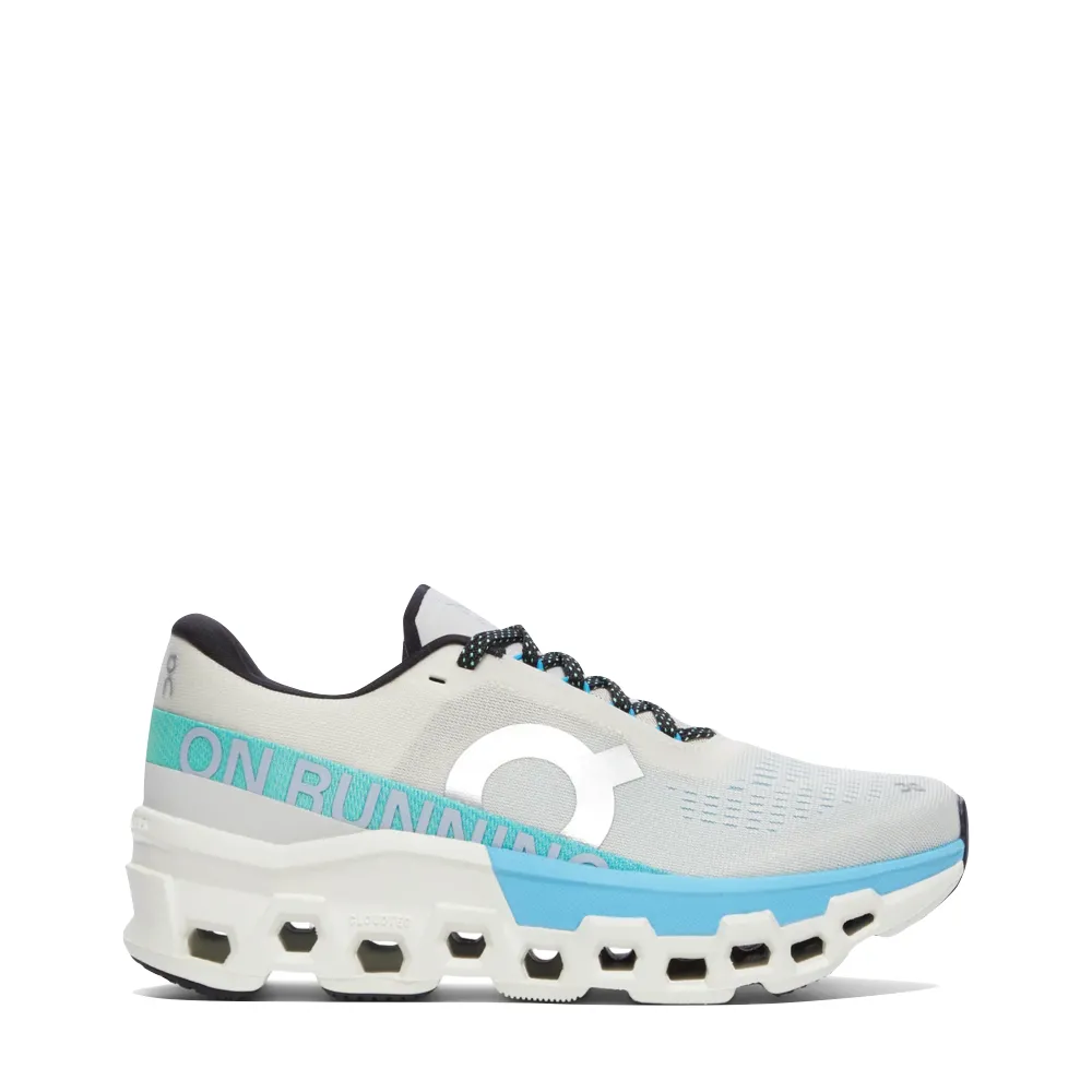 On Women's Cloudmonster 2 Sneaker in Cream/Horizon Blue Extra Wide Training Shoes