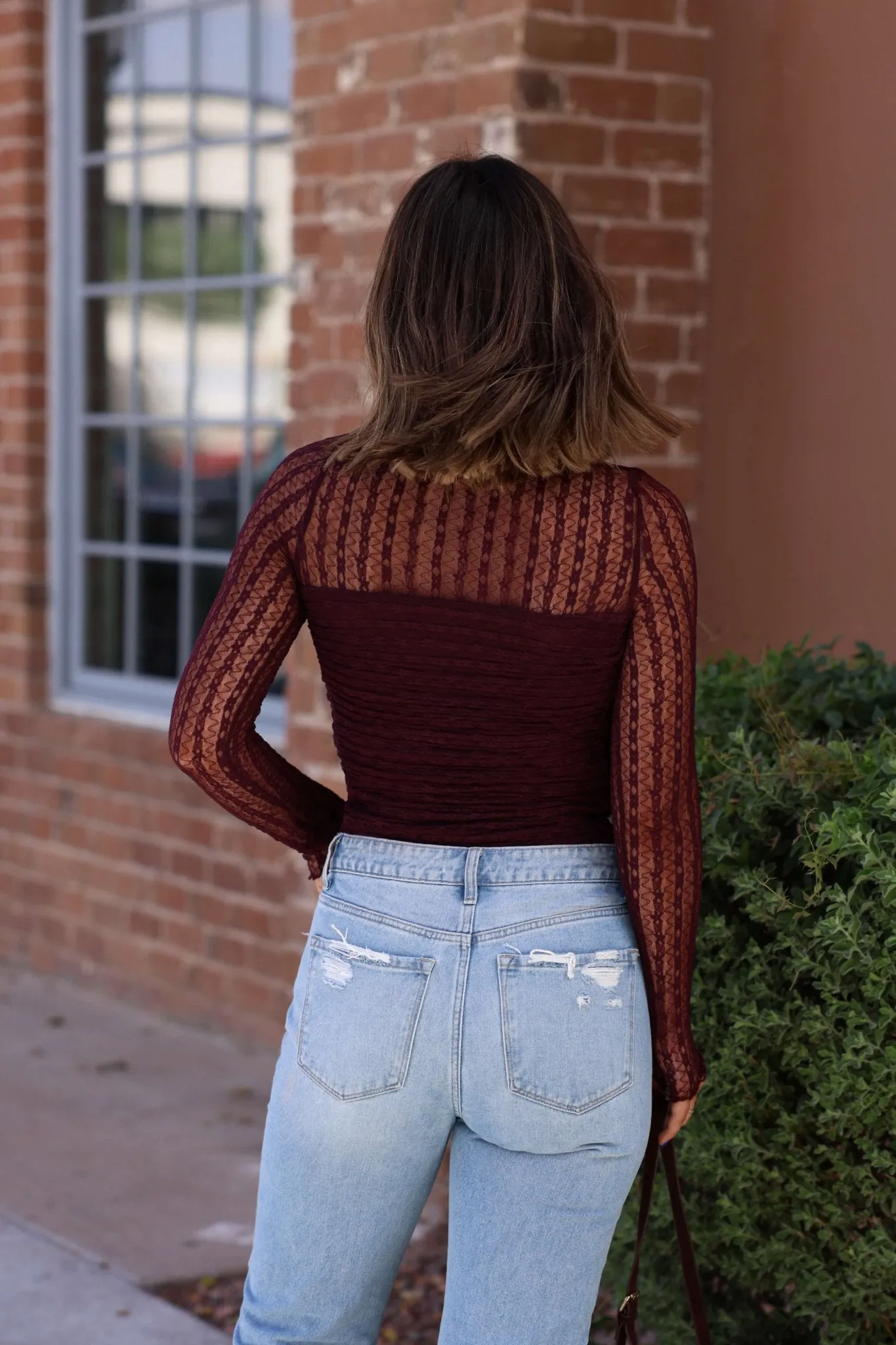 Plum Mock Neck Sheer Lace Bodysuit Disney Rain Boots