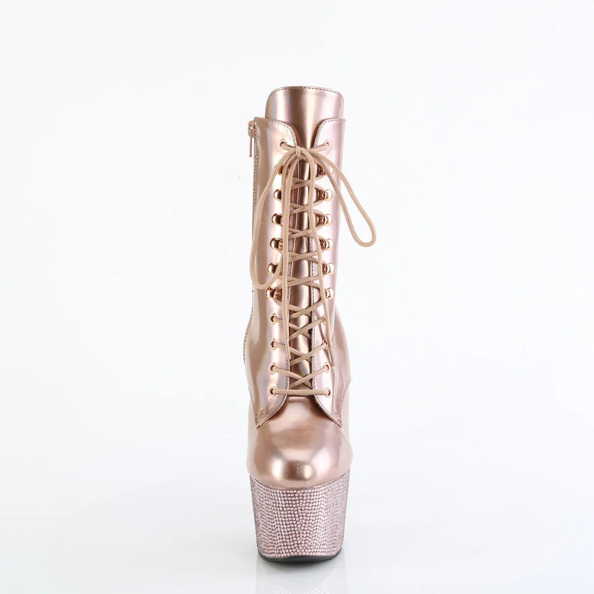 7 Inch Heel BEJEWELED-1020-7 Rose Gold Holo Boots For Rain