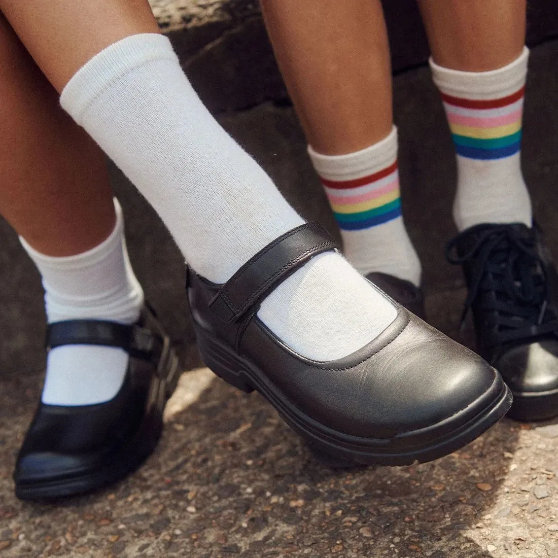 Black Furry Boots Roc Boots Junior Roulette Strap Black Leather School Shoes