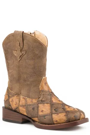 Step On Snowboard Boots Roper Toddler Unisex Bird Blocks Tan/Brown Faux Leather Cowboy Boots