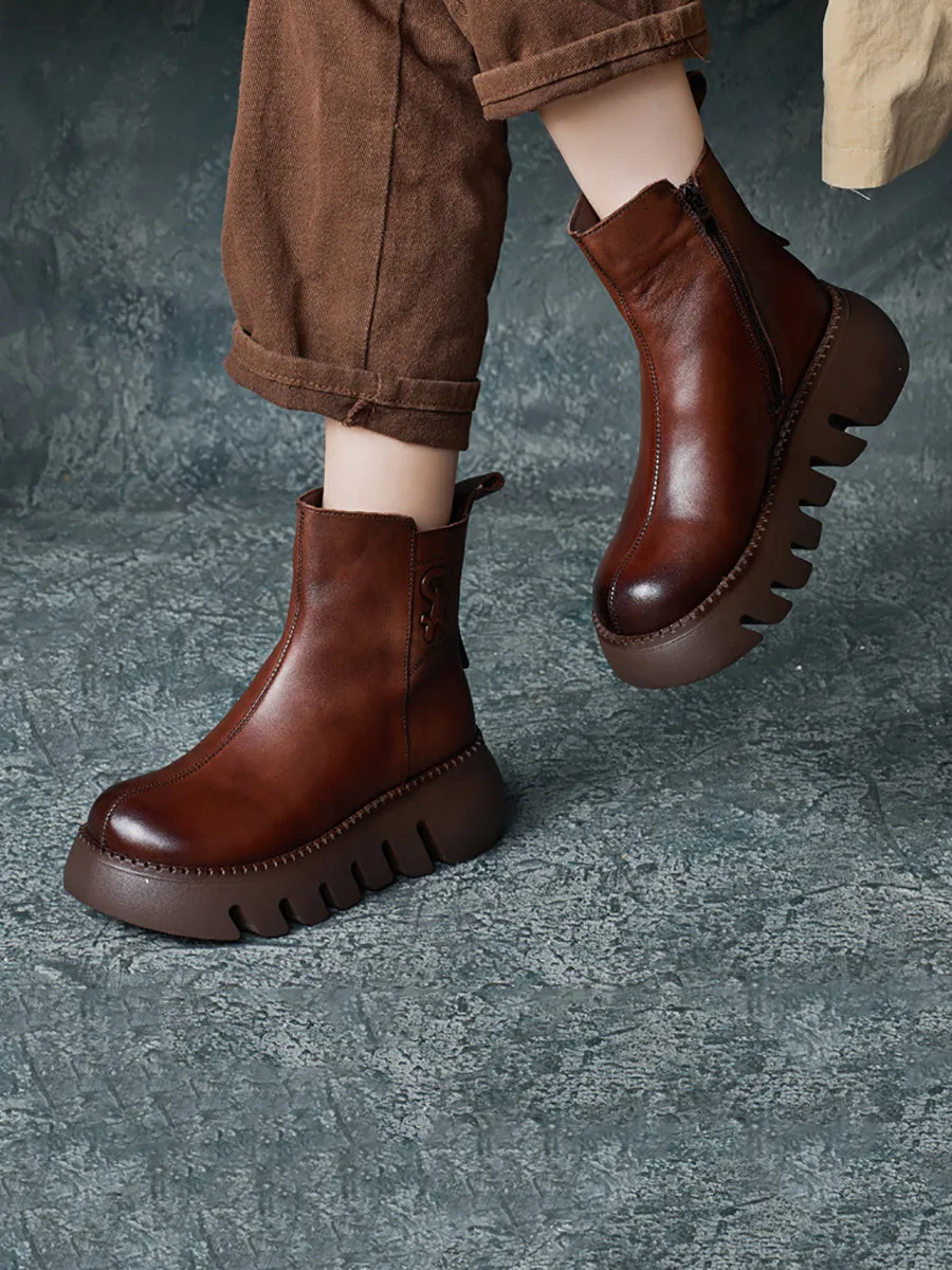 Stallion Boots Women Retro Genuine Leather Platform Boots QM017