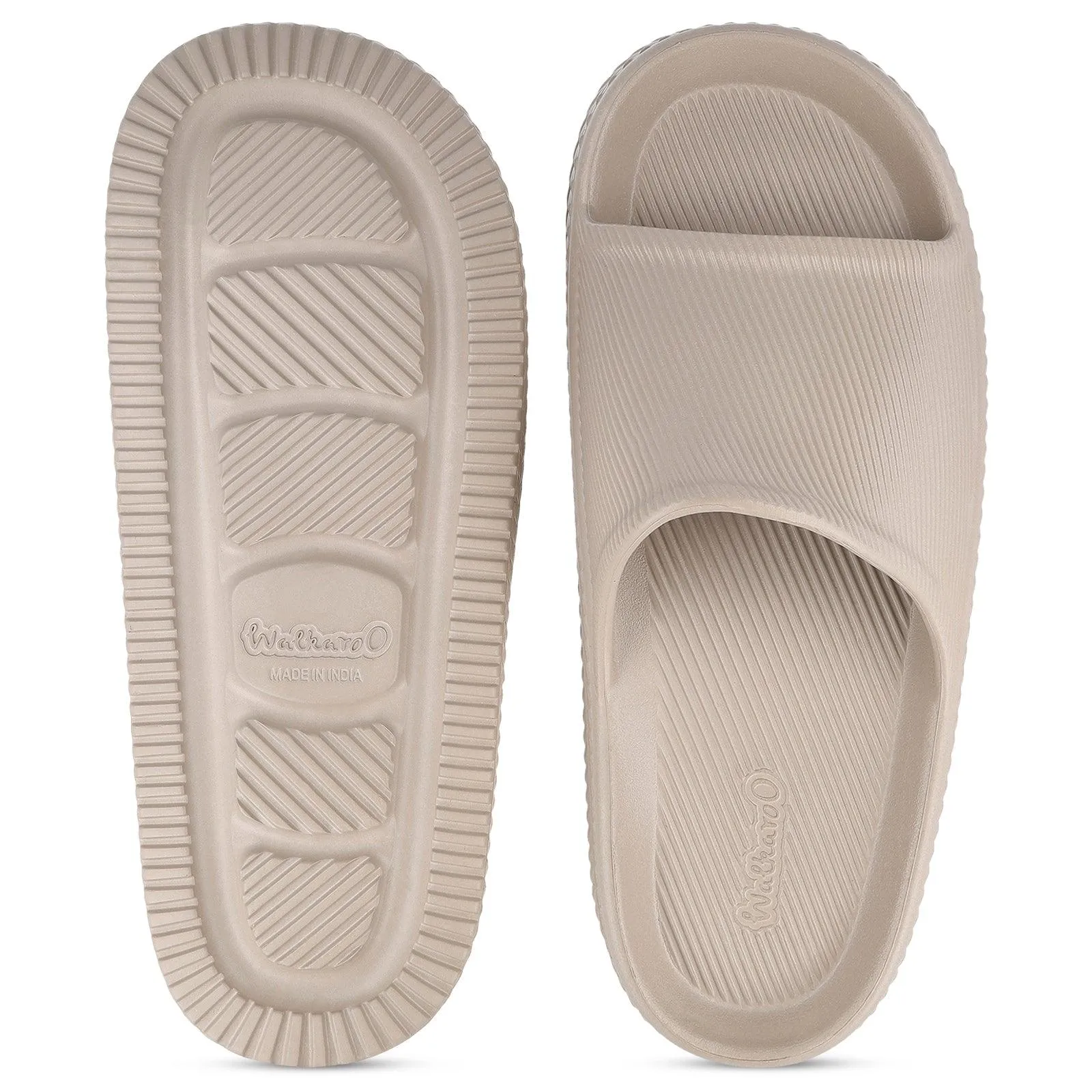 Walkaroo Mens Flip Flop Sliders  - WC8737 Greige Aldi Slides