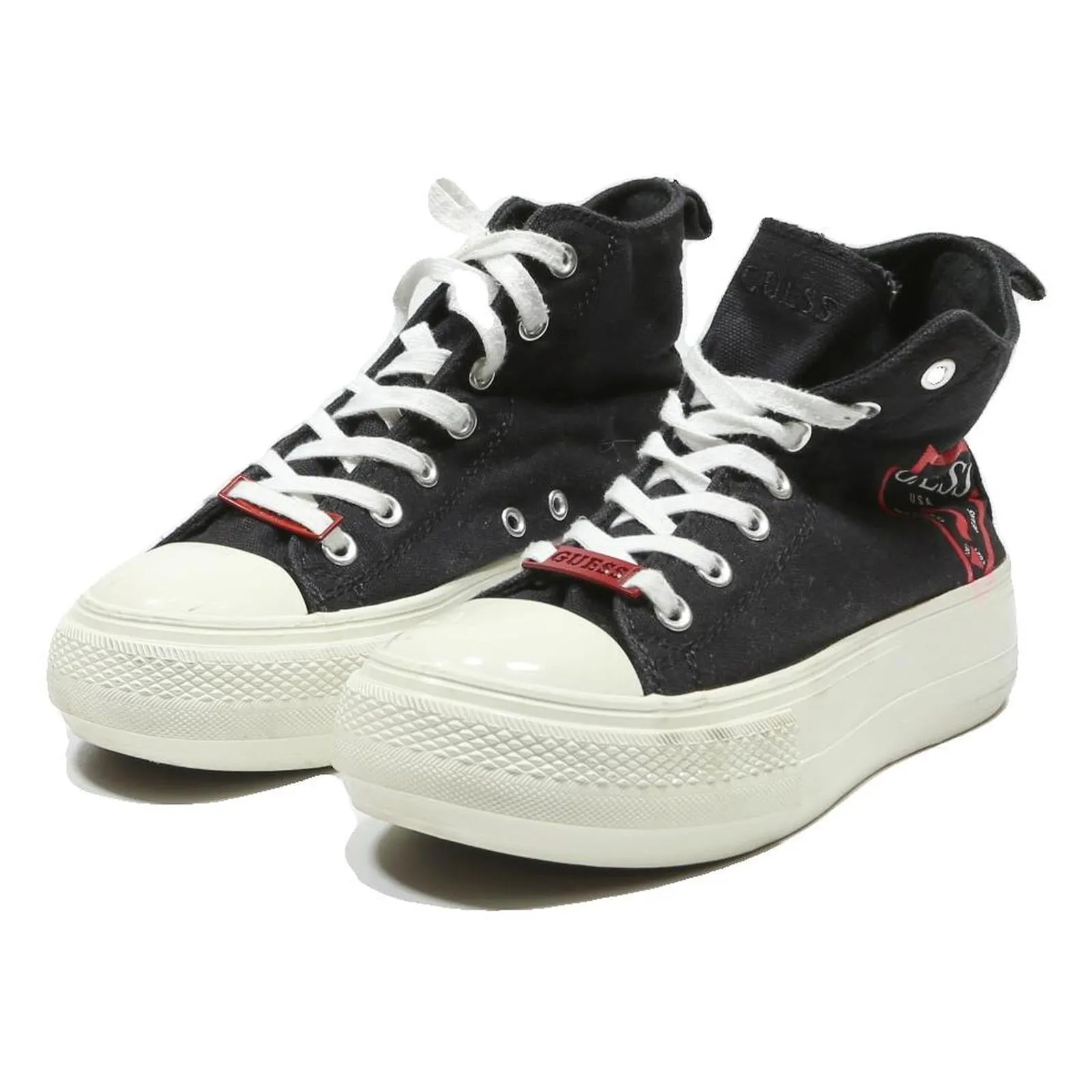 Versair Training Shoes GUESS High Top Girls Trainers Black Canvas UK 2 Platform Lace-Up Casual