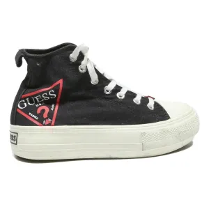 Gym Training GUESS High Top Girls Trainers Black Canvas UK 2 Platform Lace-Up Casual