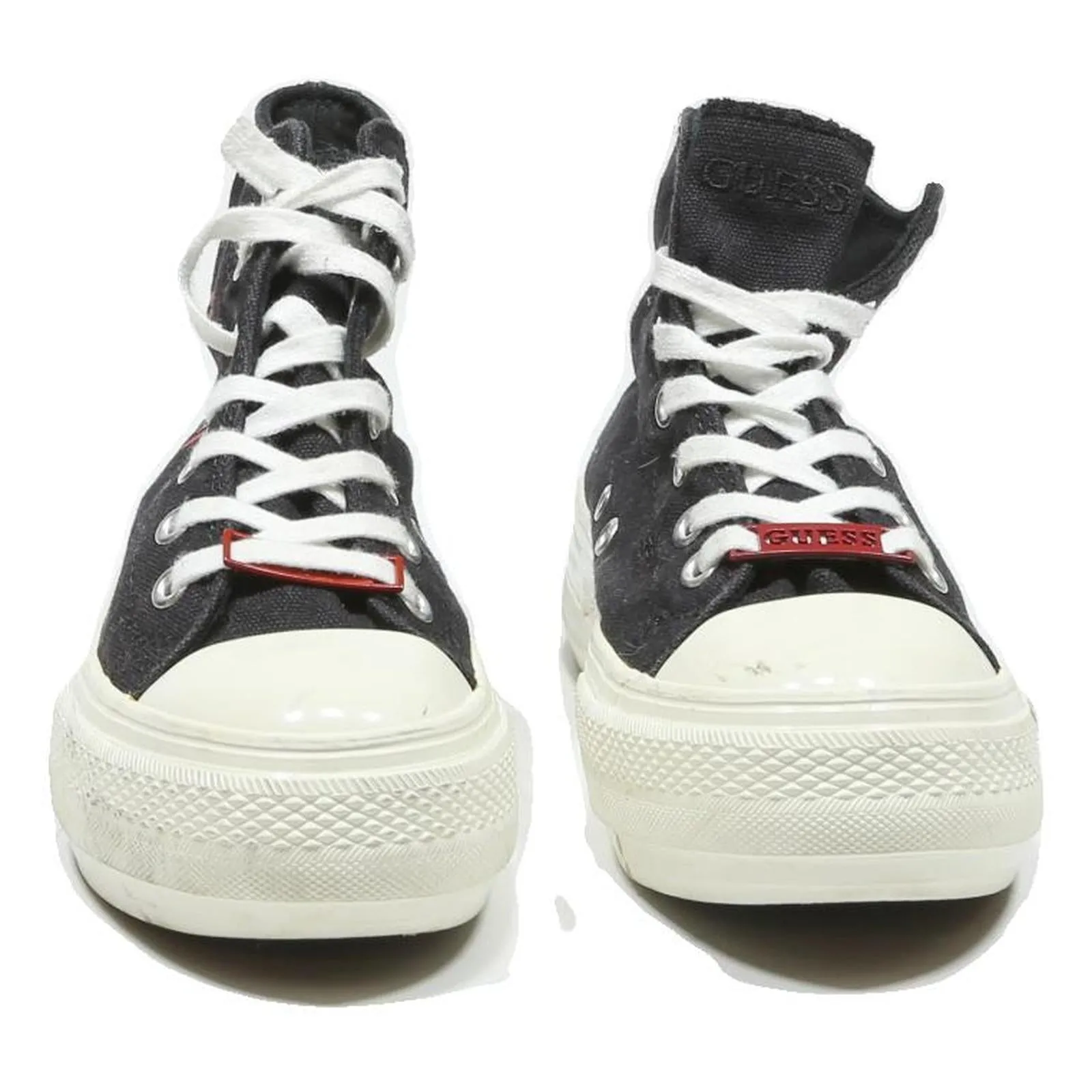 GUESS High Top Girls Trainers Black Canvas UK 2 Platform Lace-Up Casual Best Cross Training Shoes For Bunions