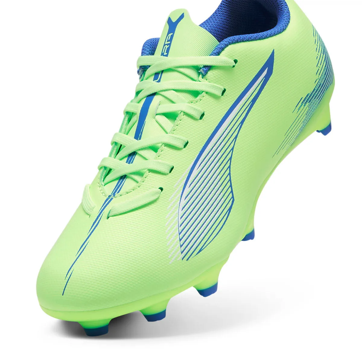 Puma Ultra 5 Play FG/AG Football Boots - Youth - Fizzy Apple/White/Blue Com Soccer Cleats