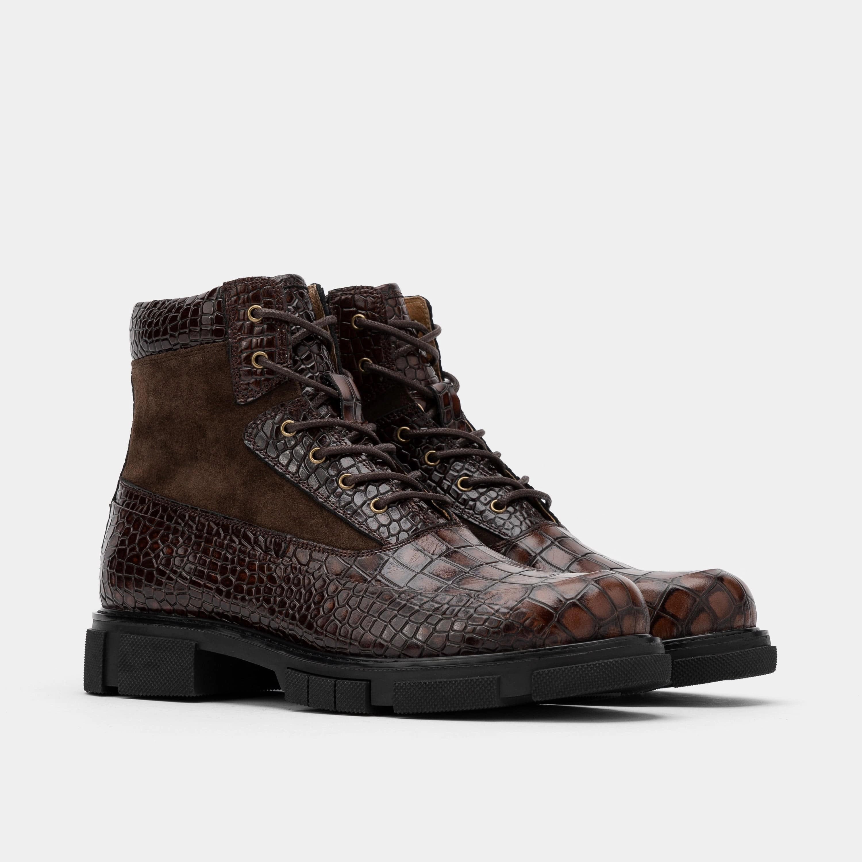 Otis Brown Crocskin Leather Combat Boots Konges Slojd Rain Boots