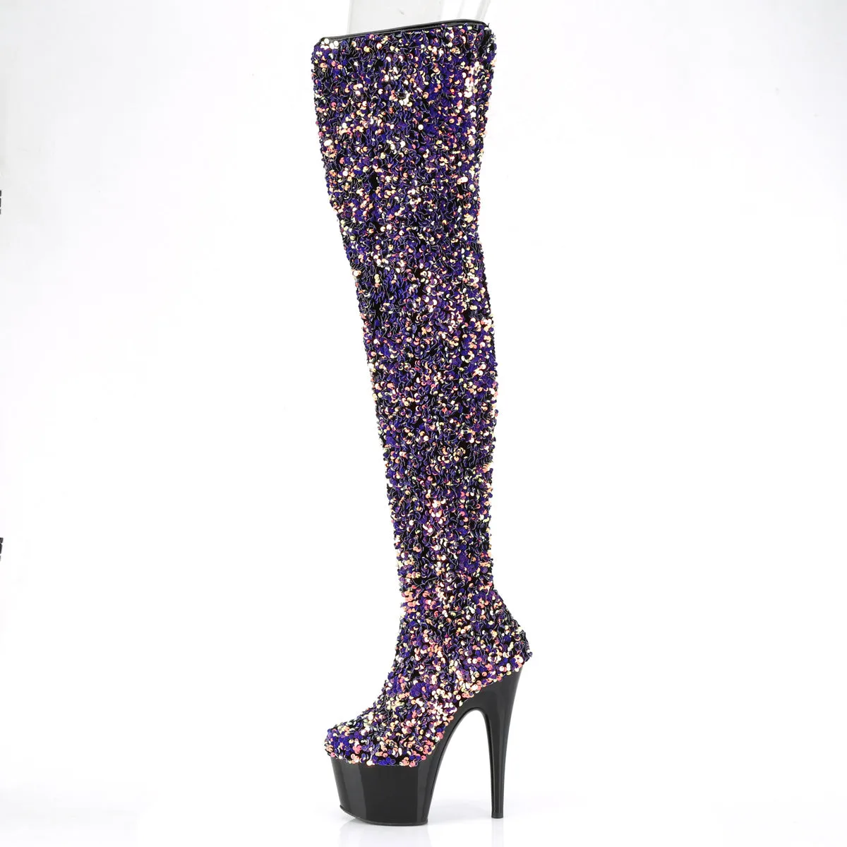 7 Inch Heel ADORE-3020 Purple Multi Sequins Size 13 Boots