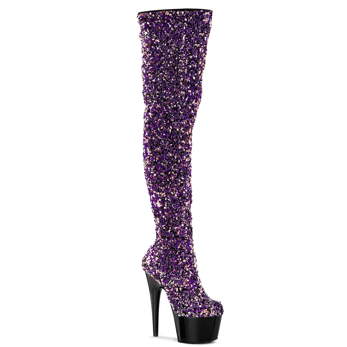 7 Inch Heel ADORE-3020 Purple Multi Sequins Soft Sole Work Boots