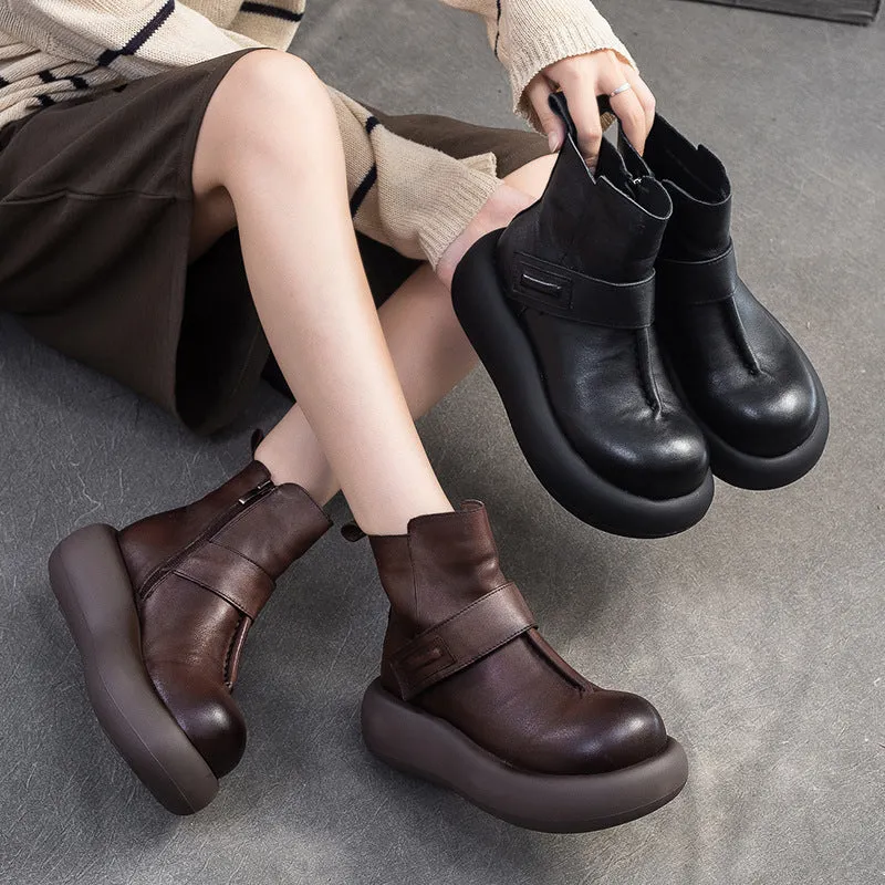 Women Vintage Solid Leather Casual Platform Boots Khombu Boots