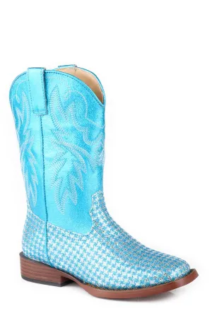 Lace Up Roper Boots Roper Kids Girls Glitter Gleam Blue Faux Leather 9in Cowboy Boots
