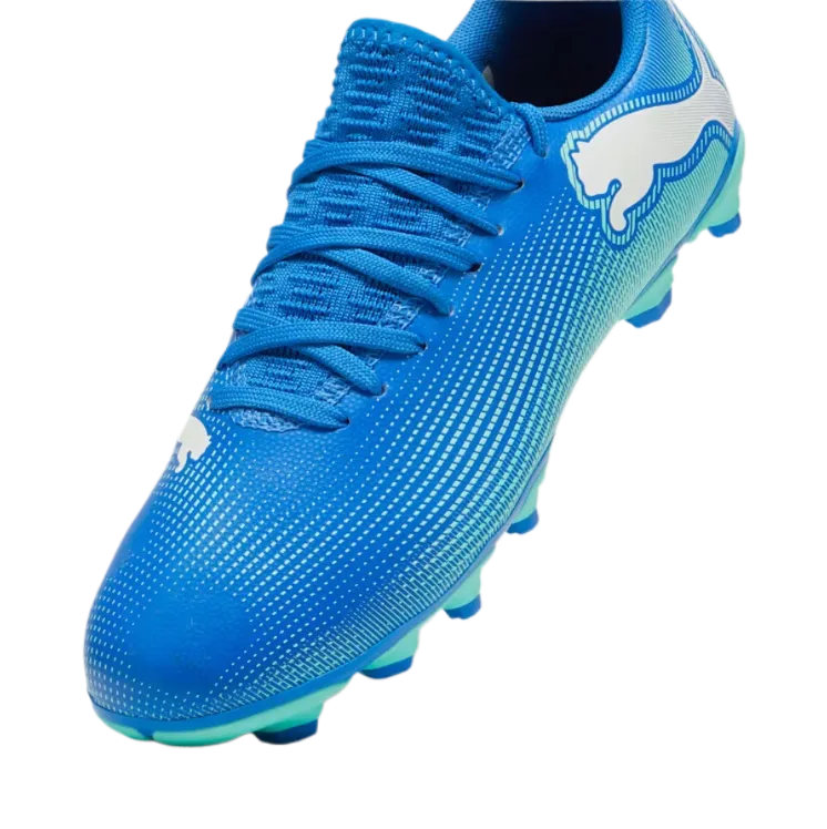 Teamgeist Soccer Cleats Puma Future 7 Play Firm Ground Junior Football Boots Hyperlink Blue Mint White (Blue Mint)