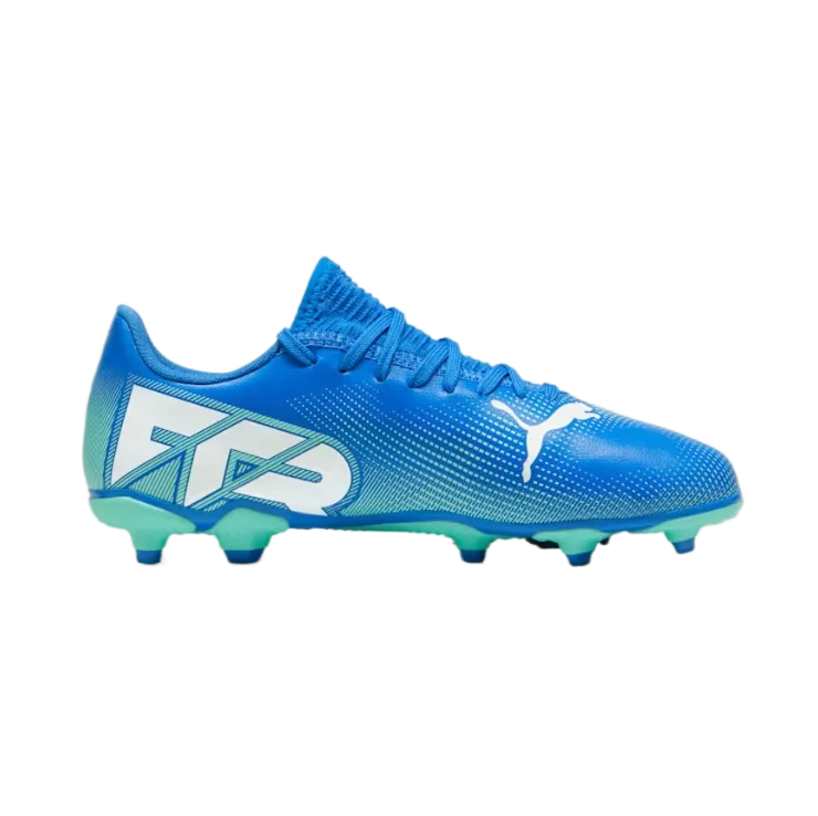 Puma Future 7 Play Firm Ground Junior Football Boots Hyperlink Blue Mint White (Blue Mint) No Shoelace Soccer Cleats