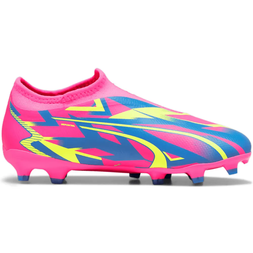 Asics Cross Training Shoe Puma Junior Laceless Ultra Match FG/MG Firm Ground Soccer Shoes - Pink- Yellow Alert - Ultra Blue