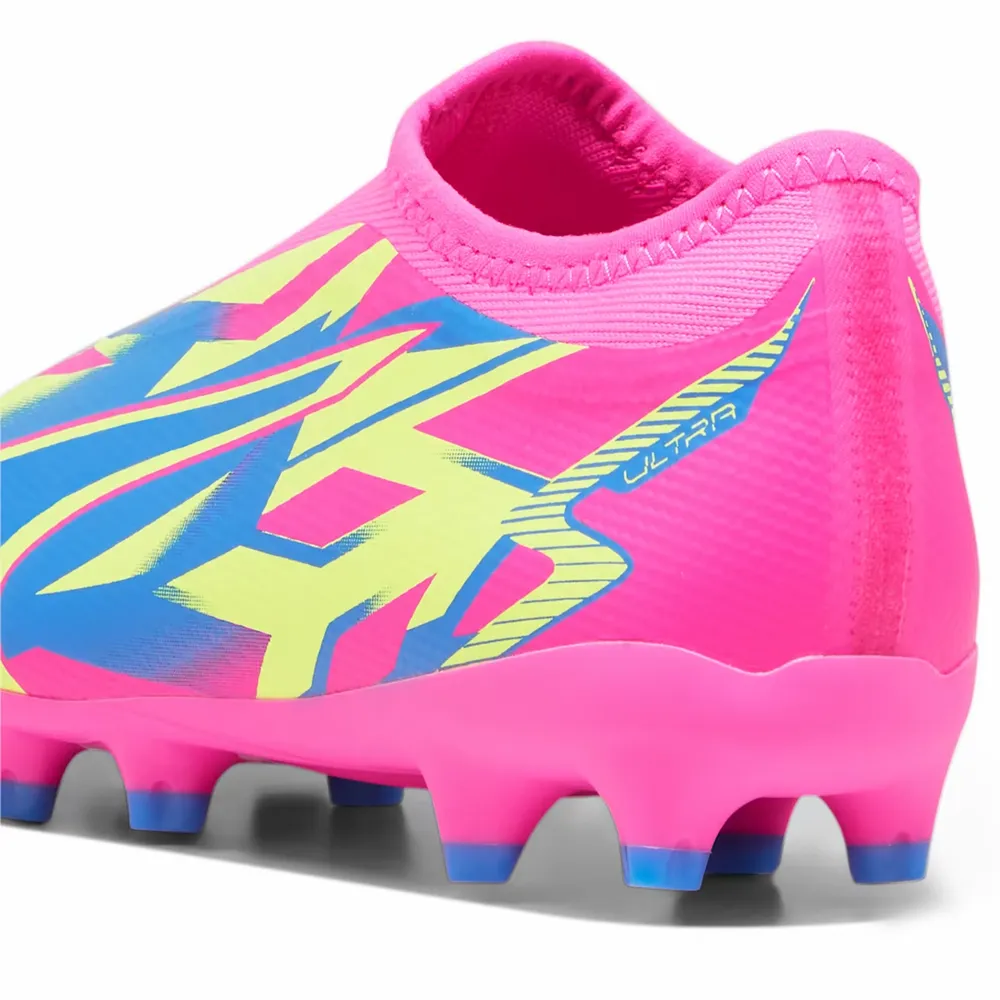 Underarmour Training Shoes Puma Junior Laceless Ultra Match FG/MG Firm Ground Soccer Shoes - Pink- Yellow Alert - Ultra Blue