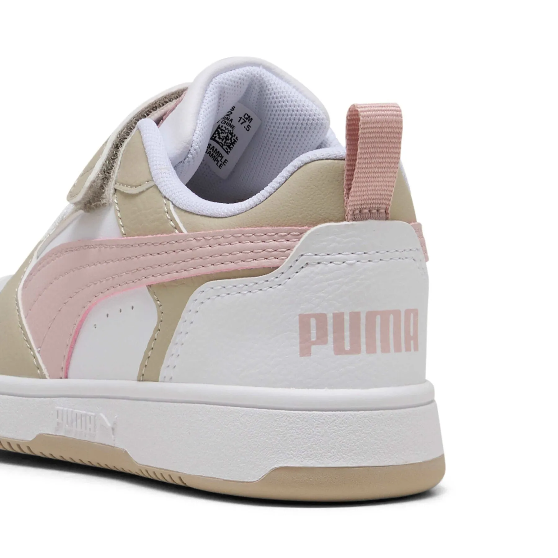 Puma Kids Rebound V6 Low Mid Hook N' Loop White/Dust/Pink Sneaker Shoes Squishmallows Puma Shoes