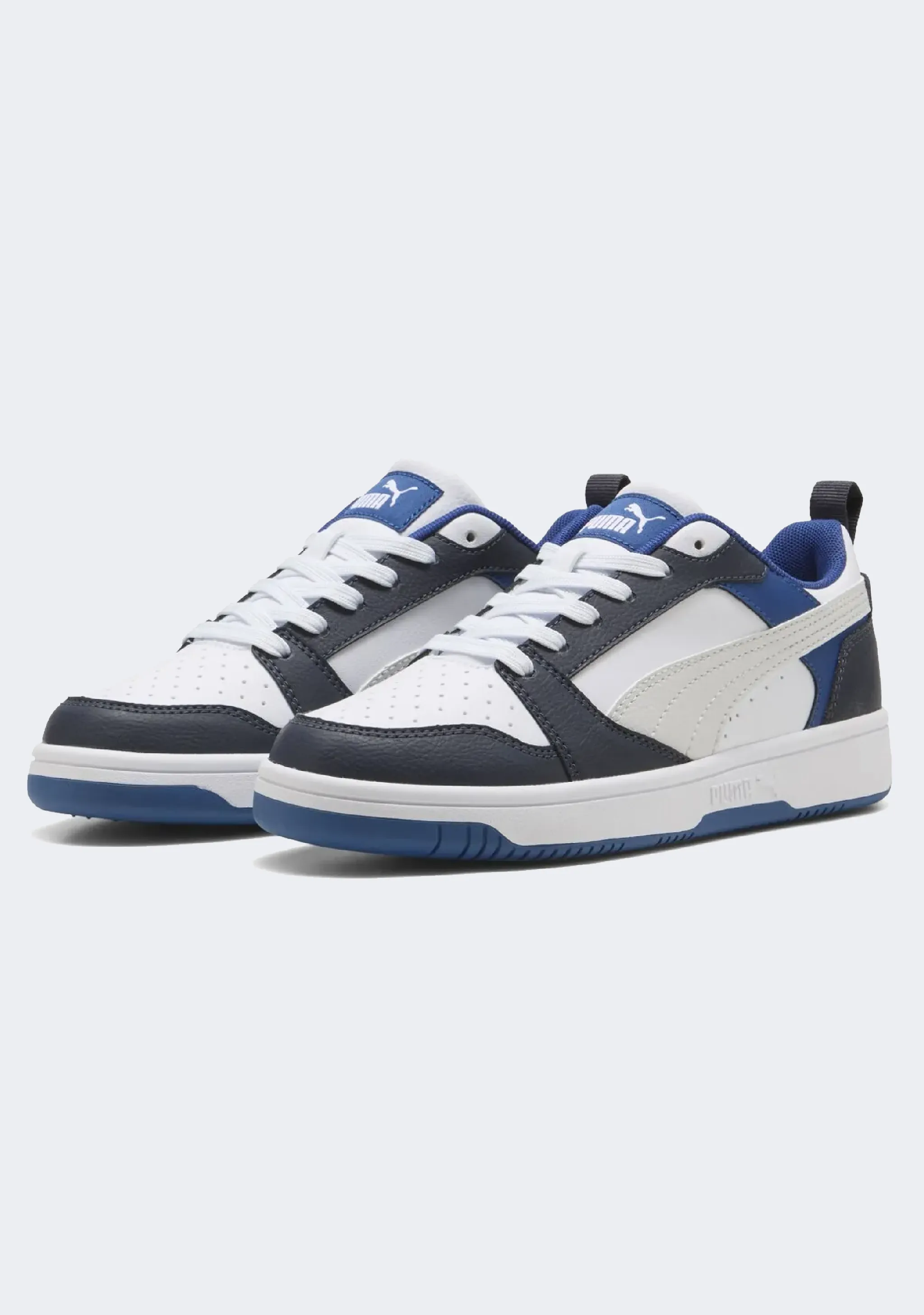 Puma Kid's Rebound V6 White/Blue/Black Sneaker Shoes Puma Rhuigi Shoes
