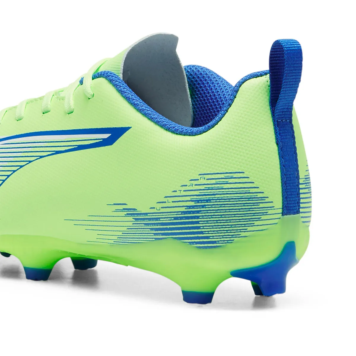 Soccer Cleats For Sever's Disease Puma Ultra 5 Play FG/AG Football Boots - Youth - Fizzy Apple/White/Blue