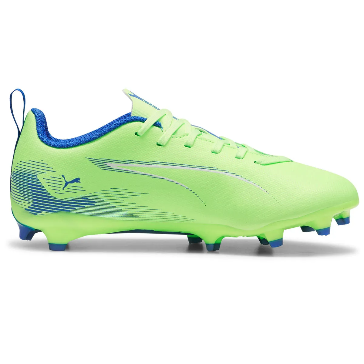 Puma Ultra 5 Play FG/AG Football Boots - Youth - Fizzy Apple/White/Blue Soccer Cleat Fit