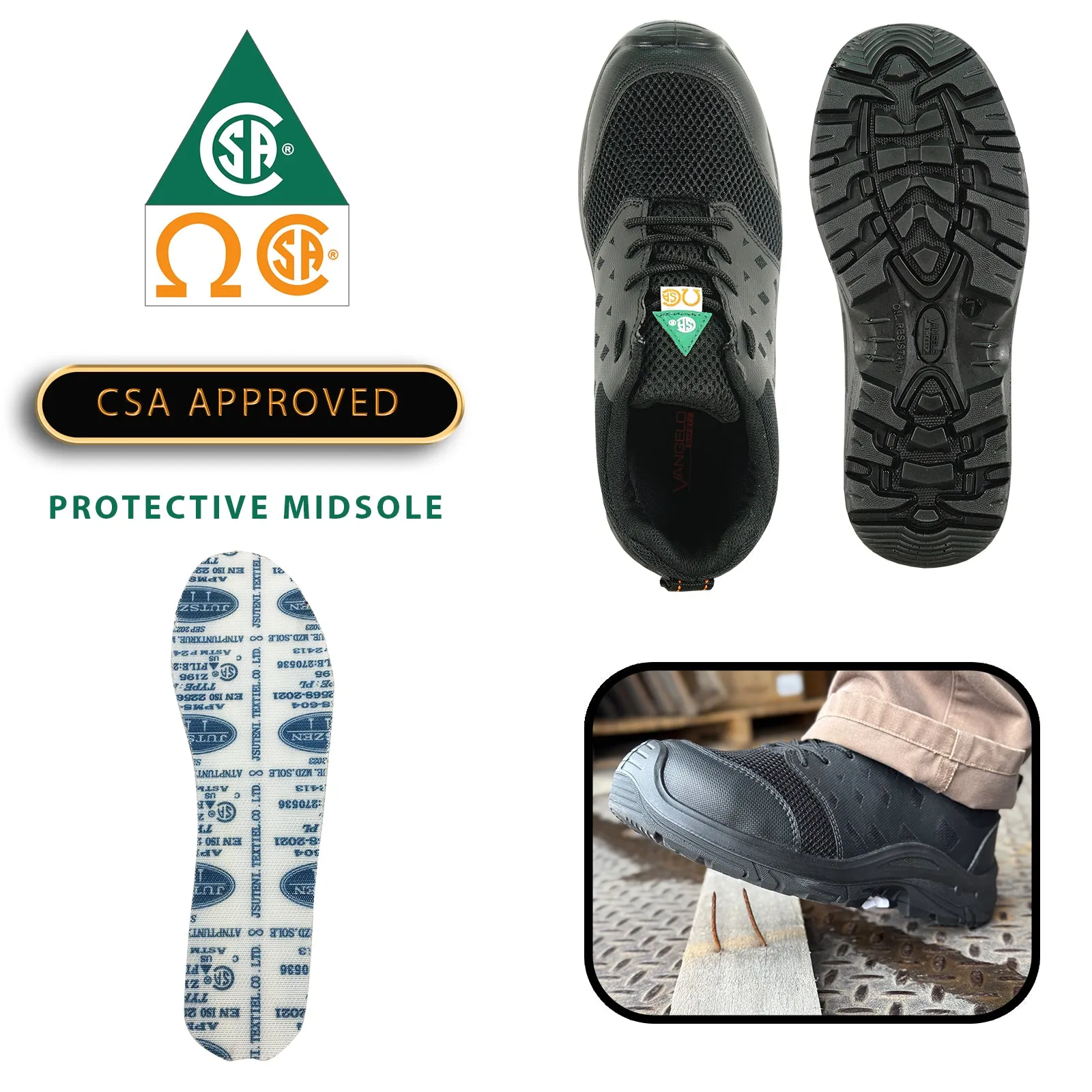 VANGELO Men Work Safety Shoe HELMUT-2 CSA Certified Steel Toe Protection Black Chaco Boots