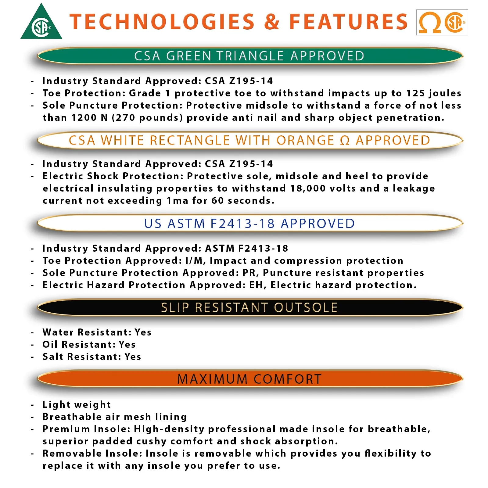 Lined Boots VANGELO Men Work Safety Shoe HELMUT-2 CSA Certified Steel Toe Protection Black