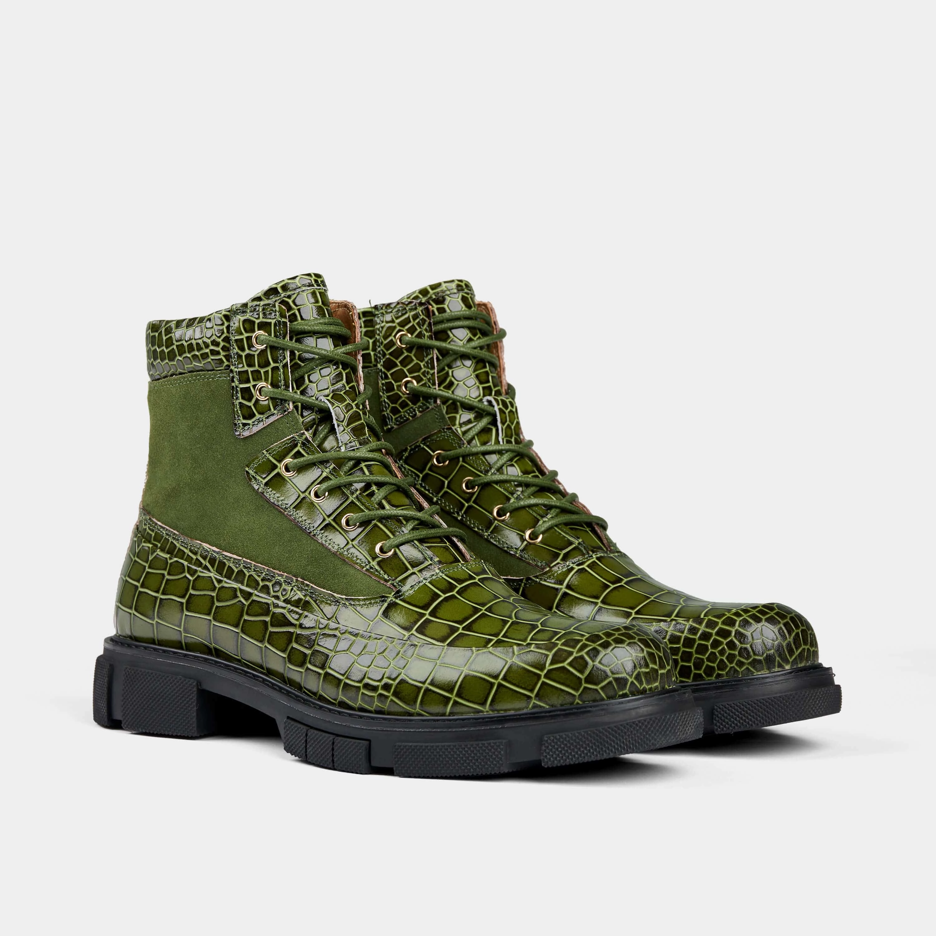 Otis Green Crocskin Leather Combat Boots Ugs Rain Boots