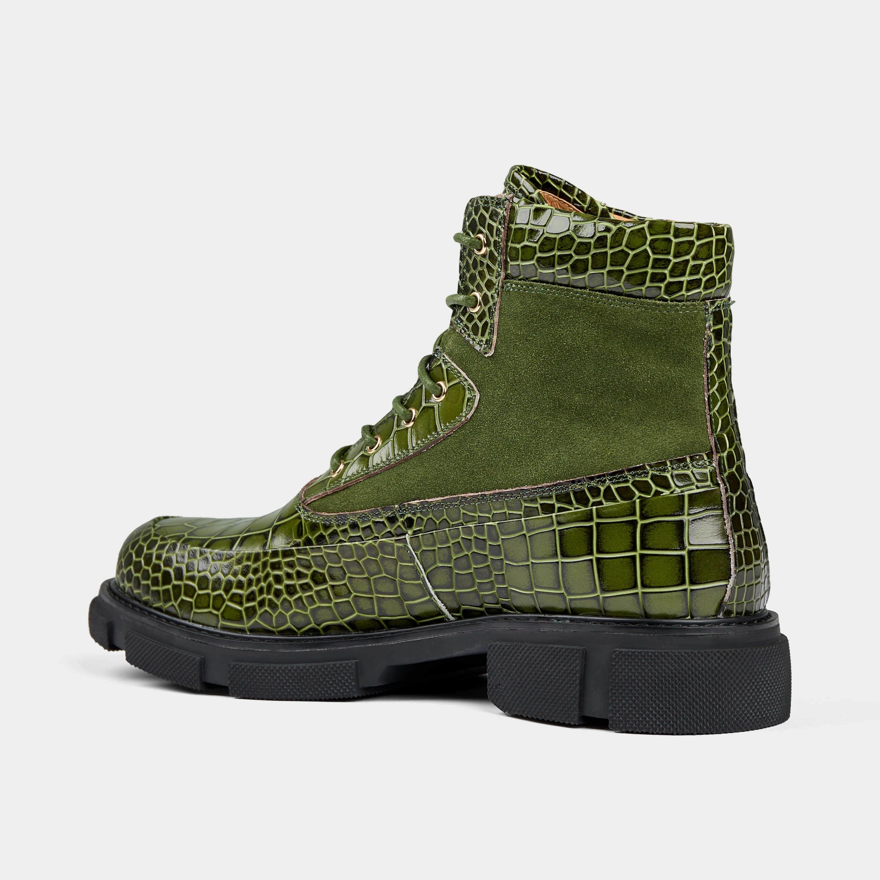 Wellington Boots Rain Otis Green Crocskin Leather Combat Boots