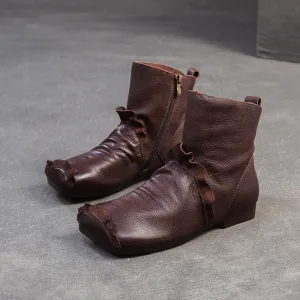 Women Vintage Solid Leatherrr Flat Soft Ankle Boots Best Outdoor Rain Boots