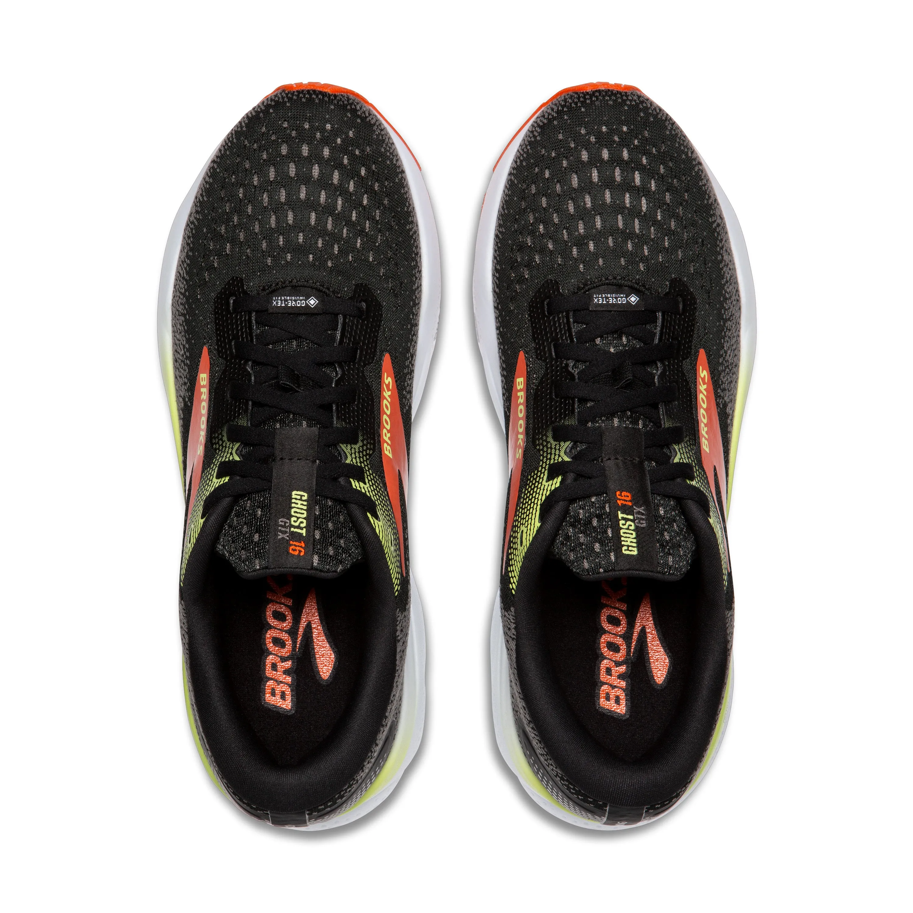 Under Pronation Running Shoes MEN'S GHOST 16 GTX - D - 049 BLACK/MANDARIN RED/GREEN