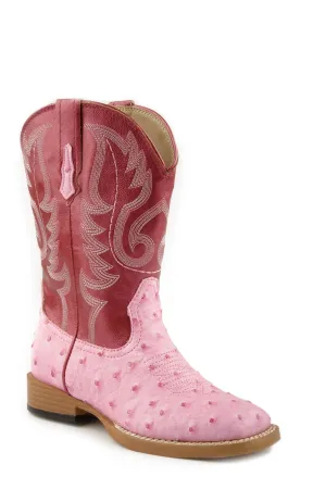 Roper Kids Girls Bumps Pink/Fuchsia Faux Leather Cowboy Boots Winter Waterproof Snow Boots