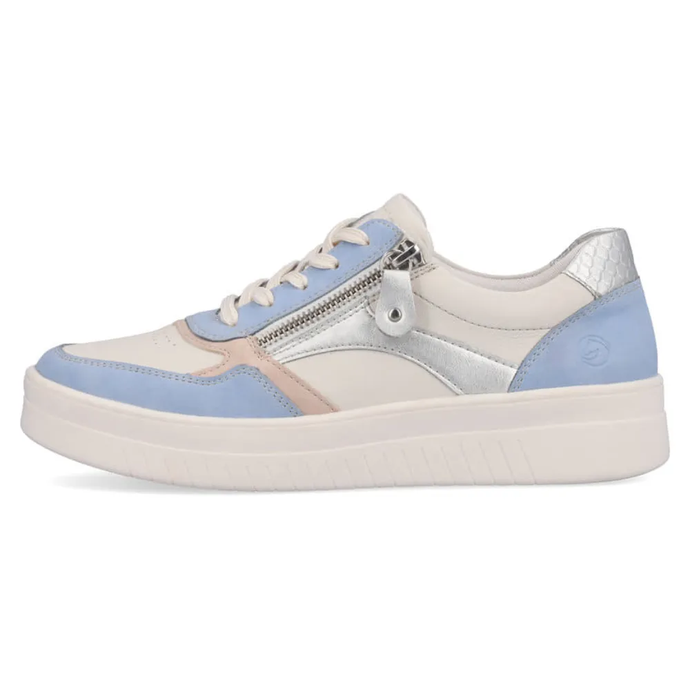 Remonte Kendra 01 Aqua/Off White Leather Sneaker (Women's) Business Casual With Comfortable Shoes