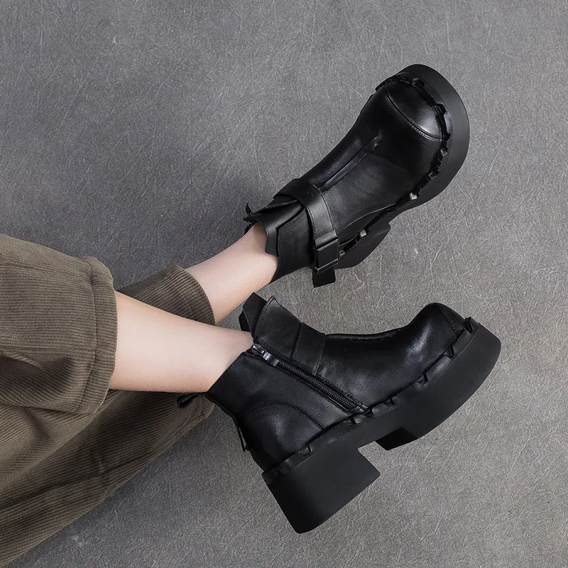 Women's Vintage Leather Buckle Platform Ankle Boots Top Rated Boots