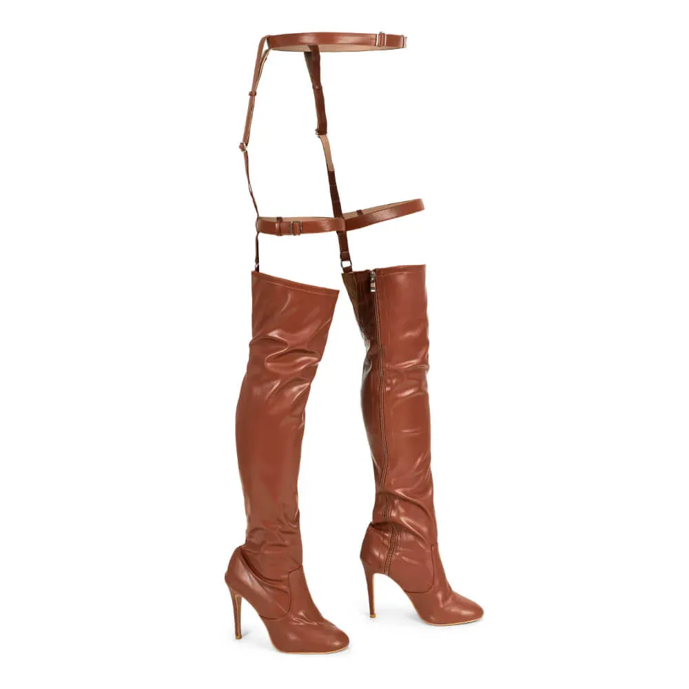 Best Non Slip Winter Boots Rhea - Garter Belt Thigh High Closed Toe Dance Boots (Street Sole)