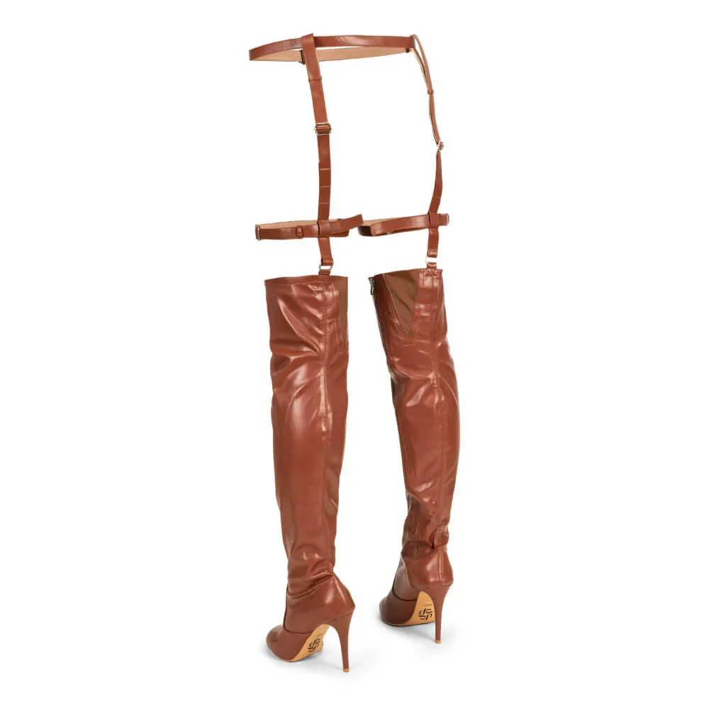 Rhea - Garter Belt Thigh High Closed Toe Dance Boots (Street Sole) High Heels And Cowboy Boots
