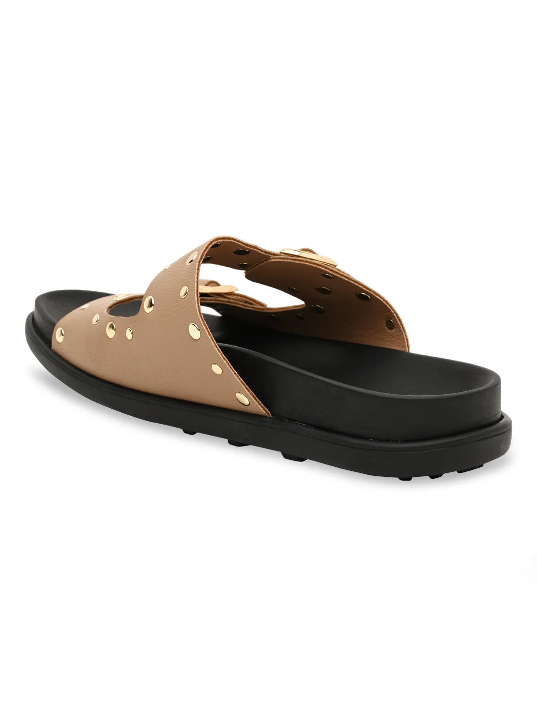Ghetto Slippers Rocia By Regal Beige Women Gold Studded Flats