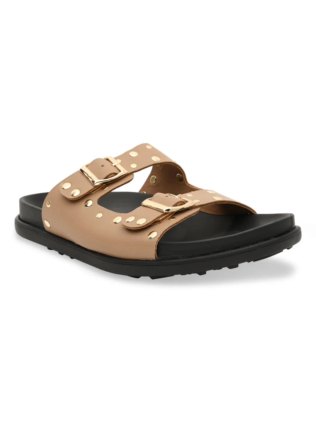 Rocia By Regal Beige Women Gold Studded Flats Giesswein Slippers