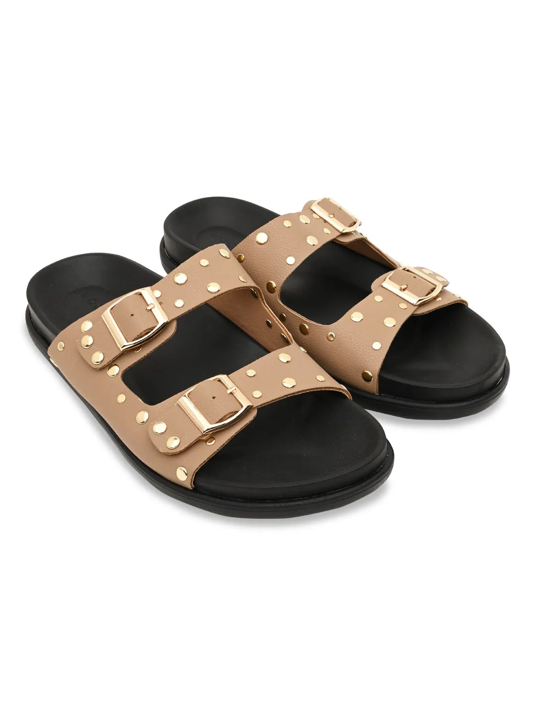 Rocia By Regal Beige Women Gold Studded Flats Ygg Slippers