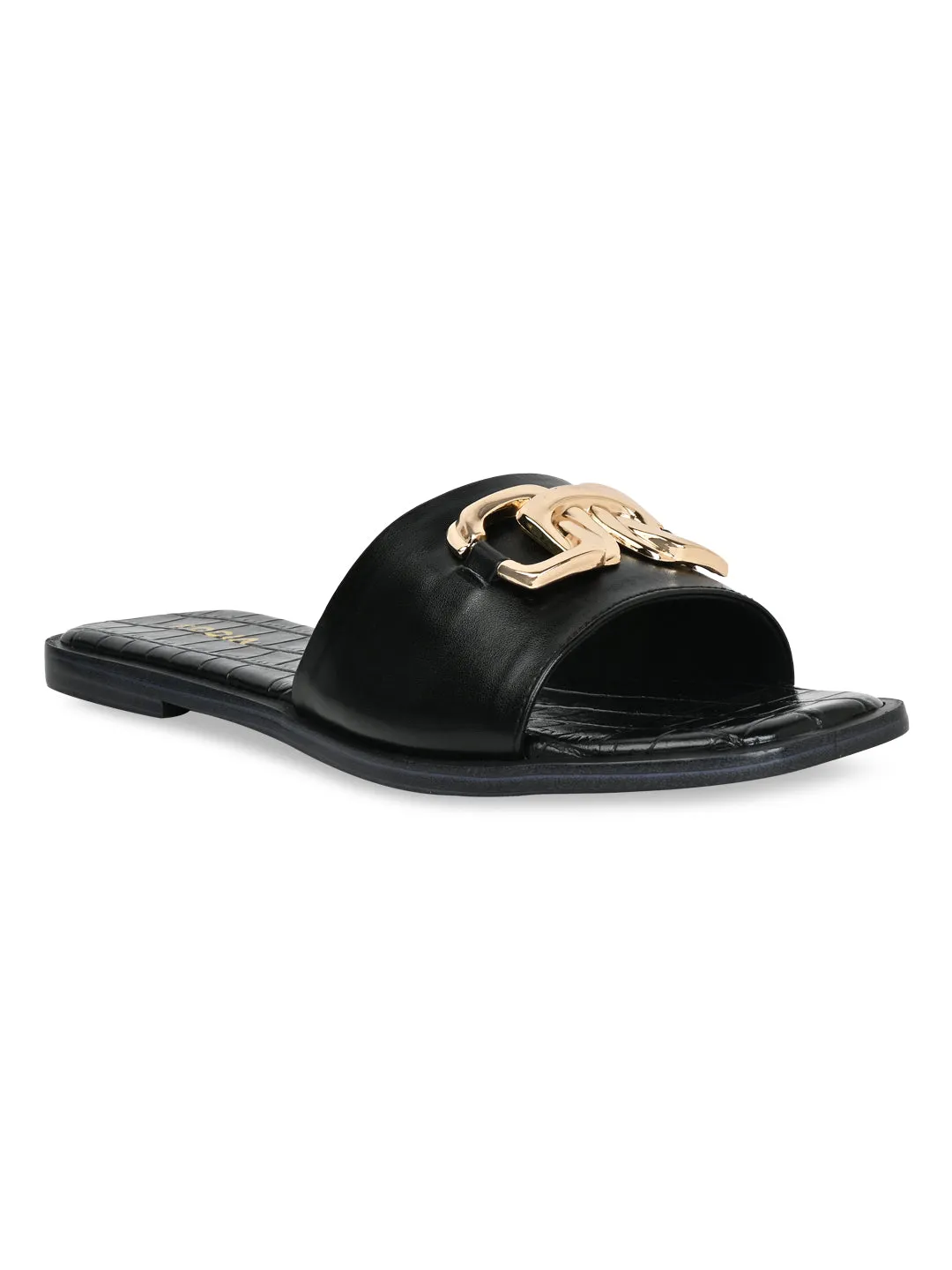 Indoor-outdoor Slippers Rocia By Regal Black Women Buckled Sliders
