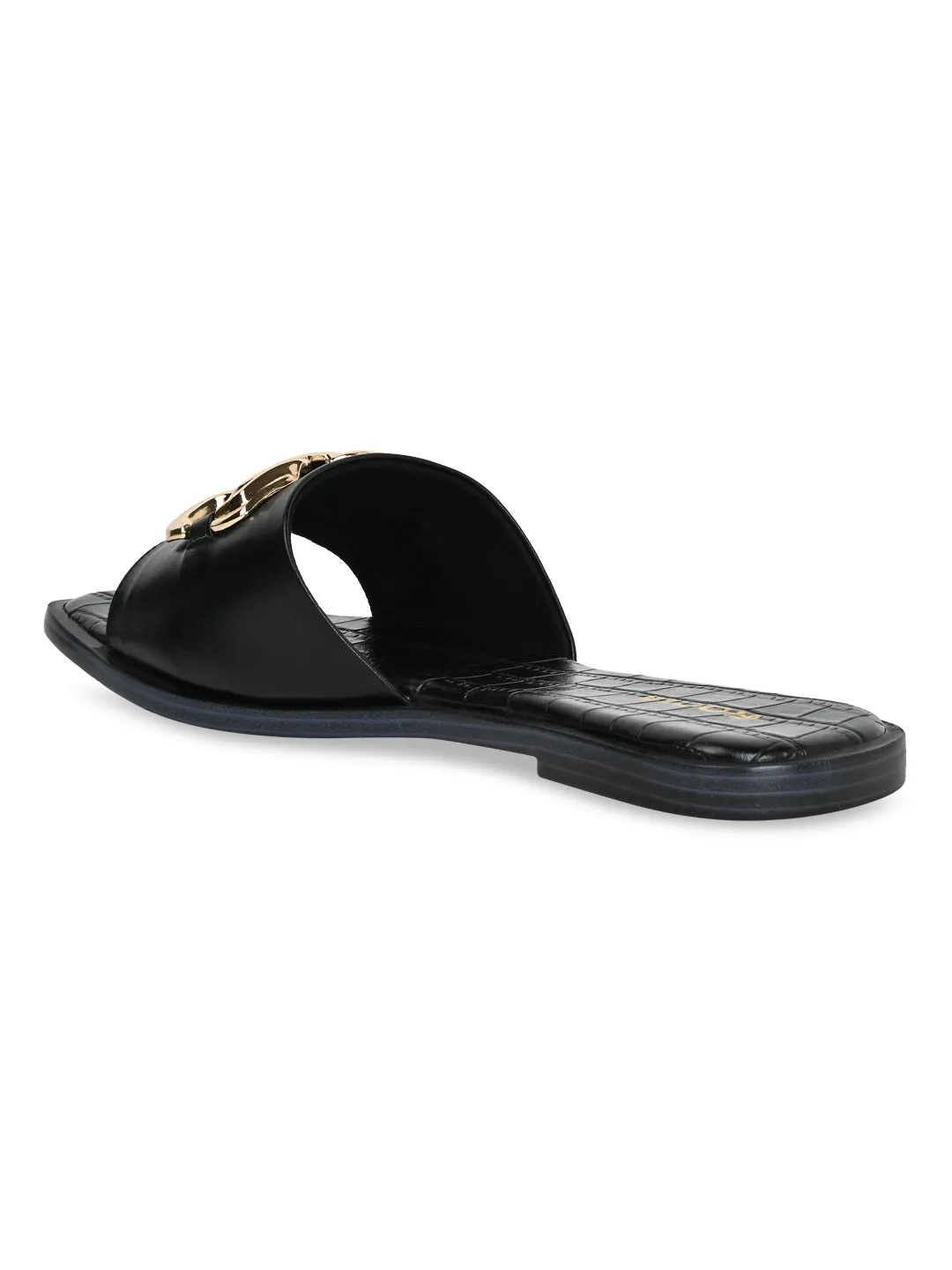 Rocia By Regal Black Women Buckled Sliders Funny Slippers