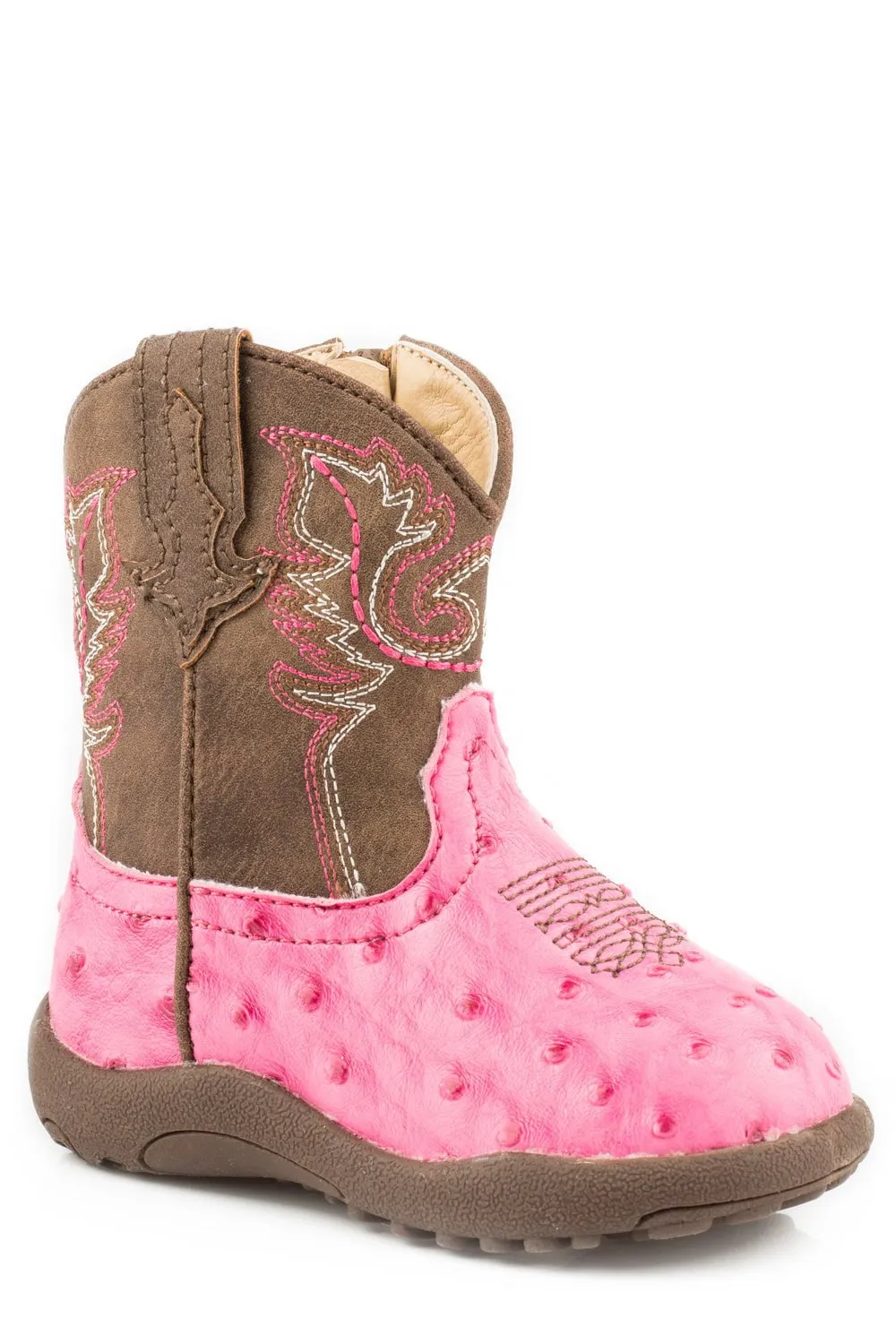 Ankle Boots With Heels Roper Infant Girls Cowbabies Annabelle Pink/Brown Faux Leather Cowboy Boots