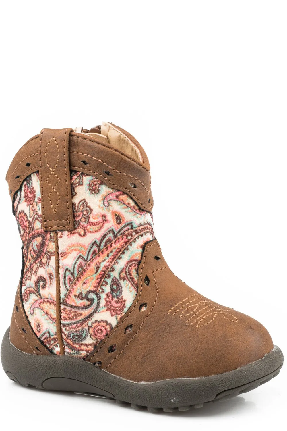 Long Toe Boots Mexico Roper Infant Girls Cowbabies Glitter Geo Brown/Pink Faux Leather Cowboy Boots