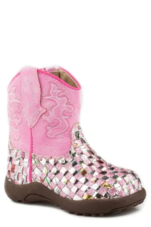 Mens Boots Leather Roper Infant Girls Cowbabies Western Braid Pink Multi Faux Leather Cowboy Boots